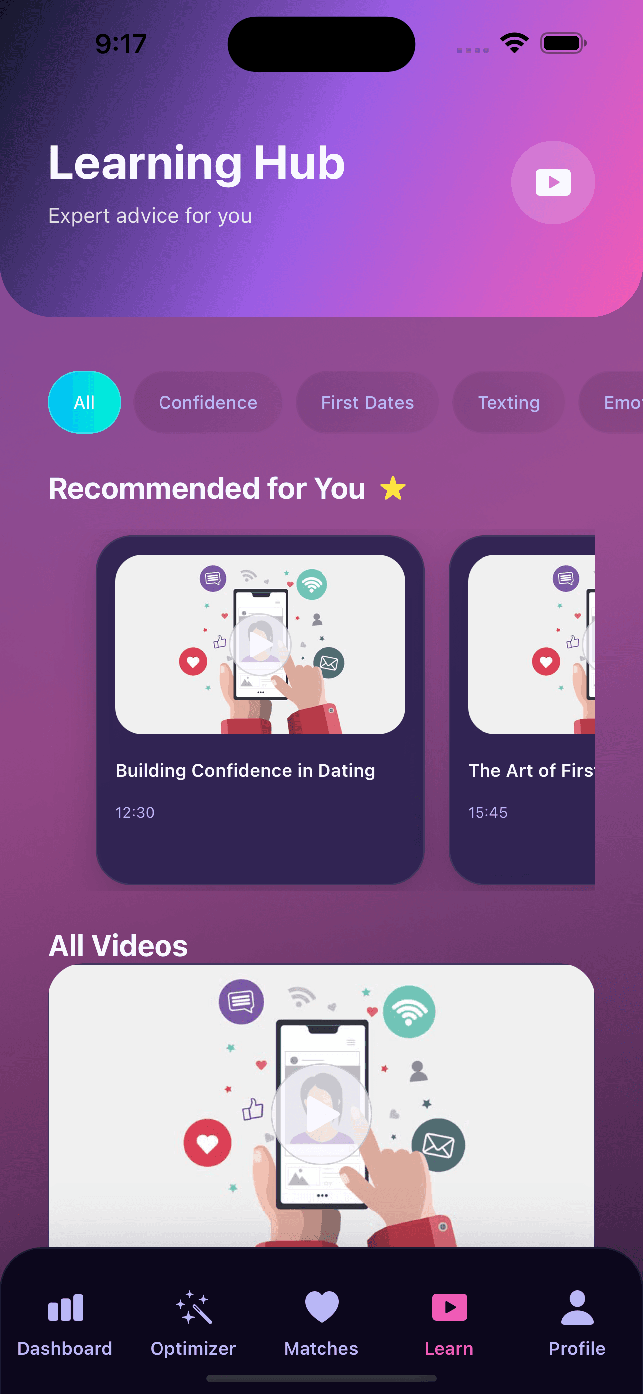 Arrow learning hub carousel screen